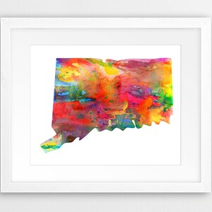Impression de carte de l'État du Connecticut, Silhouette aquarelle de carte du Connecticut, art mural moderne, affiche de l'État des États-Unis, décoration de bureau à domicile, impression numérique