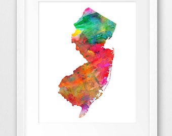 New Jersey State Map Print, New Jersey Silhouette, Watercolor Painting State, Modern Wall Art, USA State Poster, Home Decor, Printable Art