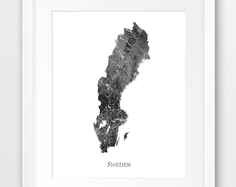 Sweden Map Print, Sweden Watercolor Map Print, Sweden Wall Art, Sweden Watercolor Grey Black White, Home Decor, Travel Poster, Printable Art