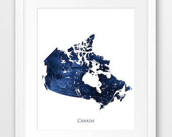 Canada Map Print, Canada Watercolor Print, Canada Wall Art, Watercolor Map Canada Navy Blue White, Home Decor, Travel Poster, Printable Art