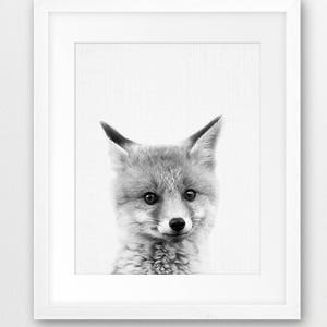 Fox Print, Fox Pup Cub Kit, Woodland Nursery Wall Art, Black And White Animals Print, Baby Animals, Kids Room Decor, Digital Printable image 4