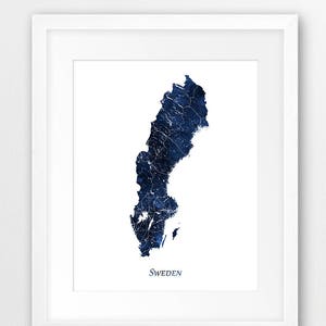 Schweden Karte Print, Schweden Aquarell Karte Print, Schweden Wandkunst, Schweden Aquarell Marine Blau Weiß, Wohnkultur, Reise Poster, druckbare Kunst