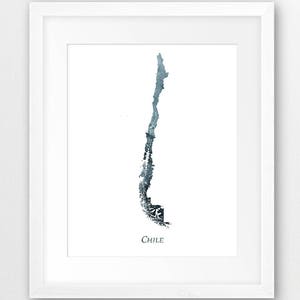 Chile Map Print, Chile Watercolor Map Print, Chile Wall Art, Chile Watercolor Indigo Blue, Home Office Decor, Travel Poster, Printable Art