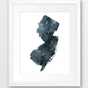 New Jersey State Map Print, Aquarelle New Jersey Silhouette, Indigo Blue Modern Wall Art, USA State Poster, Home Decor, Digital Printable