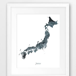 Japan Karte Print, Japan Aquarell Karte Poster, Japan Wandkunst, Aquarell Karte Japan, Indigoblau, Wohnkultur, Reise, digitale druckbare Kunst.