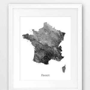 France Map Print, France Watercolor Poster, France Wall Art, France Watercolor Map Grey Black White, Home Decor Travel Digital Printable Art