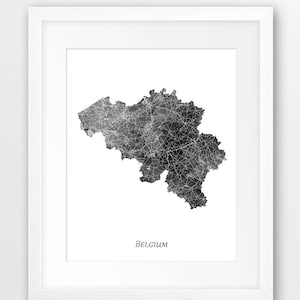 Belgien Karte Drucken, Belgien Poster, Belgien Wandkunst, Belgien Aquarell Karte grau schwarz weiß, Haus Büro Dekor, Reise Poster druckbare Kunst