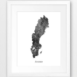 Schweden Karte Print, Schweden Aquarell Karte Print, Schweden Wandkunst, Schweden Aquarell Grau Schwarz Weiß, Home Decor, Reise Poster, printable Art