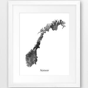 Norwegen Karte Print, Norwegen Aquarell Karte Print, Norwegen Wandkunst, Norwegen Aquarell grau schwarz weiß, Home Decor, Reise Poster, printable Art