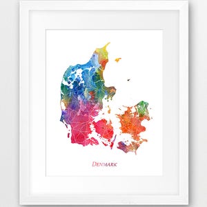 Denemarken kaart afdrukken, Denemarken Poster kaart afdrukken, Denemarken kunst aan de muur, aquarel kaart Denemarken, Home Office Decor, reizen, digitale afdrukbare kunst