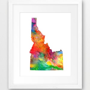 Impression de carte de l'état de l'Idaho, carte aquarelle silhouette de l'Idaho, art mural moderne, affiche de l'état des Etats-Unis, décoration de bureau à domicile, oeuvre d'art numérique imprimable