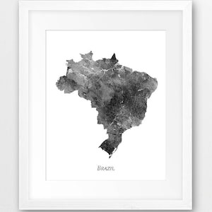 Brasilien Karte Print, Brasilien Karte Poster, Brasilien Wandkunst, Brasilien Karte Aquarell grau schwarz und weiß, Wohnkultur, Reisen, digital druckbare Kunst
