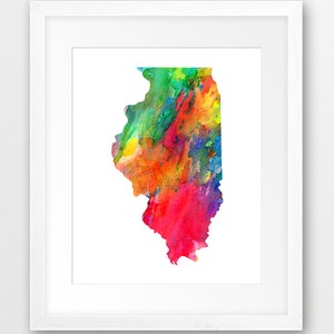 Impressão de mapa do estado de Illinois, mapa de aquarela de silhueta de Illinois, arte de parede moderna, pôster do estado dos EUA, decoração de escritório em casa, arte digital para impressão