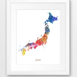 Impresión de mapa de Japón, póster de arte de mapa de acuarela de Japón, arte de pared de Japón, mapa de acuarela abstracto de Japón, regalo de Japón, arte imprimible para decoración de oficina en casa
