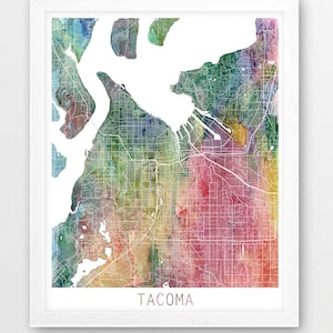Tacoma City Urban Map Poster, Tacoma Street Print, Aquarell Karte Tacoma Washington, moderne Wandkunst, Dekoration, Reise, druckbare Kunst