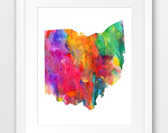 Ohio State Map Print, Ohio State Silhouette Watercolor Map, Modern Wall Art, USA State Poster, Home Office Decor, Digital Printable Art
