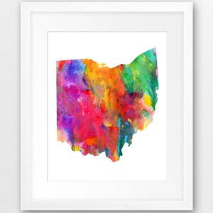 Ohio State Map Print, Ohio State Silhouette Aquarelle Carte, Art mural moderne, Affiche d'état des États-Unis, Décor de bureau à domicile, Art imprimable numérique