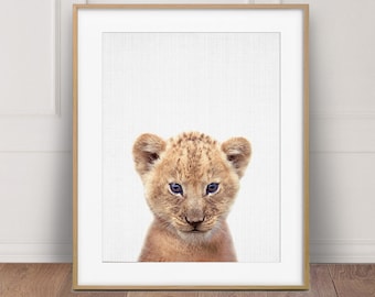 Lion Print, Nursery Wall Art, Cub Lion Print, Safari Animals Decor, Baby Lion, Nursery Decor, Baby Animals Prints, Kids Room Printable Art