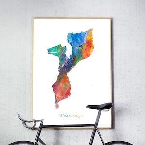 Mozambique kaart afdrukken, Mozambique muurkunst, aquarel kaart poster Mozambique, kantoor aan huis decor, Afrika reizen digitale afdrukbare kunst