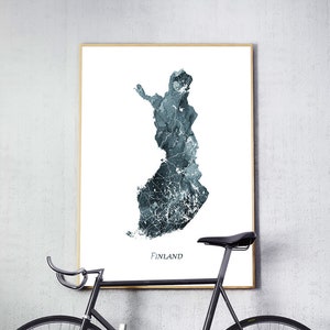 Finlande carte impression, Finlande aquarelle carte affiche, Finlande carte Wall Art, Finlande carte aquarelle Indigo bleu gris, Home Office Decor imprimable