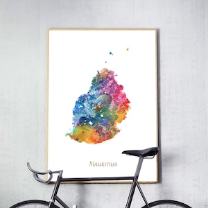 Mauritius Karte Print, Mauritius Karte Poster, Mauritius Wandkunst, Mauritius Aquarell Karte, abstrakte Malerei, Home Office Decor printable