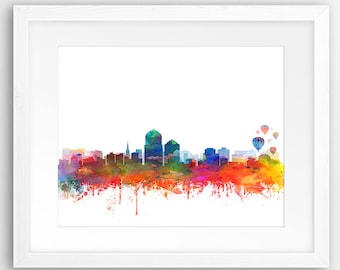 Impressão do horizonte de Albuquerque, paisagem urbana de Albuquerque Novo México, pôster abstrato em aquarela, arte moderna de parede, decoração de escritório doméstico, arte para impressão