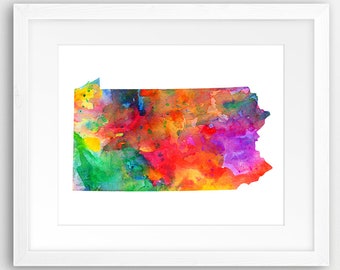 Pennsylvania State Map Print, Pennsylvania Silhouette Watercolor Map, Modern Wall Art, USA State Poster, Home Decor, Digital Printable Art