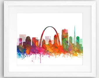 St Louis Print, St Louis Skyline, Watercolor Cityscape St Louis Missouri, Modern Wall Art, Home Decor, Travel Poster, Digital Printable Art