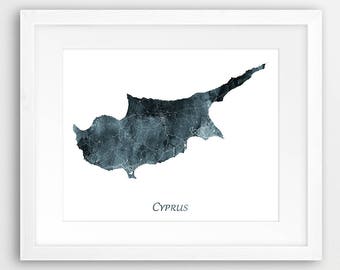 Impression de carte de Chypre, affiche de Chypre, art mural de Chypre, impression aquarelle de carte de Chypre, Méditerranée, décoration d'intérieur, voyage, oeuvre d'art numérique imprimable