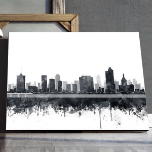 Tulsa Skyline Print, Tulsa Skyline Poster, Tulsa Oklahoma Watercolor Grey Black And White Cityscape, Modern Wall Art, Home Decor Printable