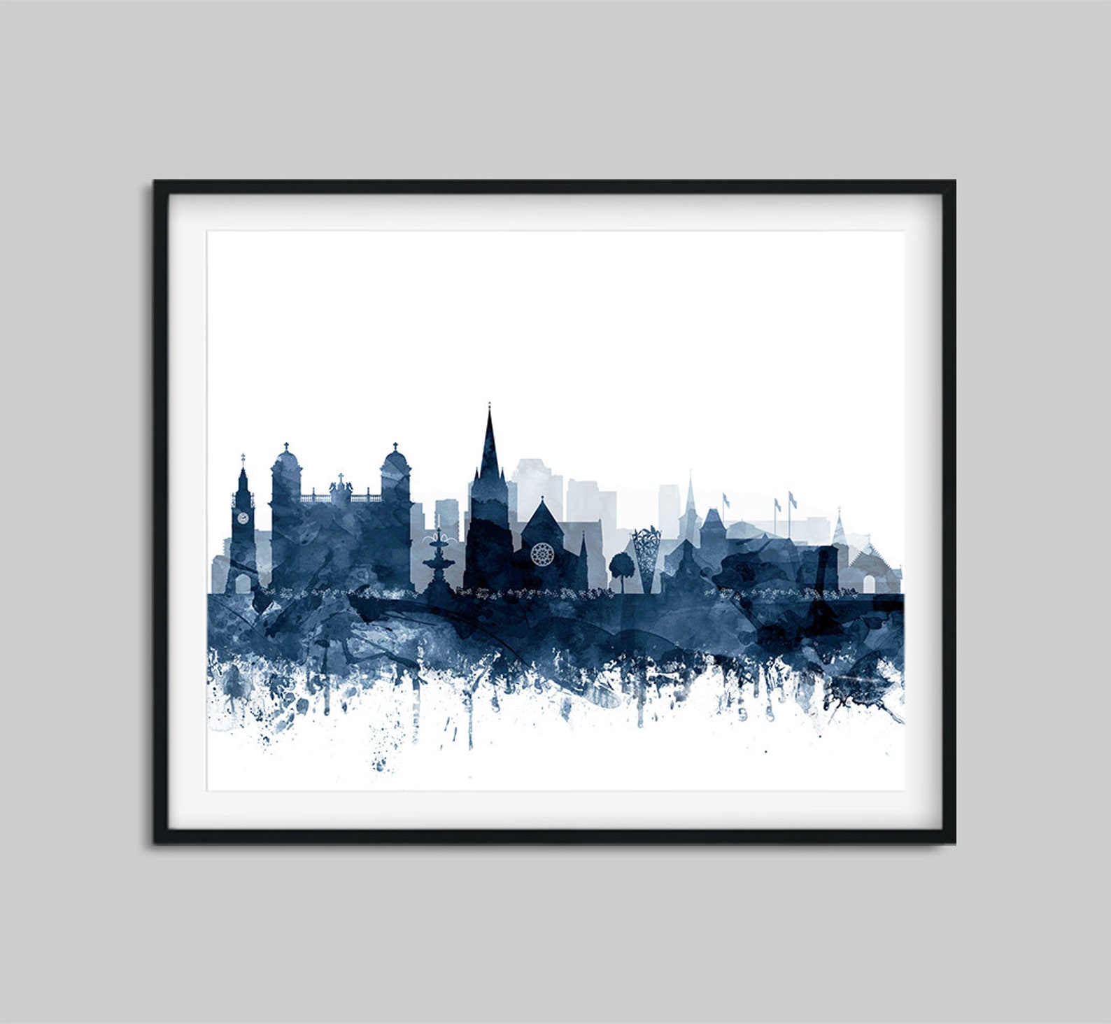 Christchurch Print, Christchurch Skyline Poster, Christchurch New Zealand Navy Blue Watercolor