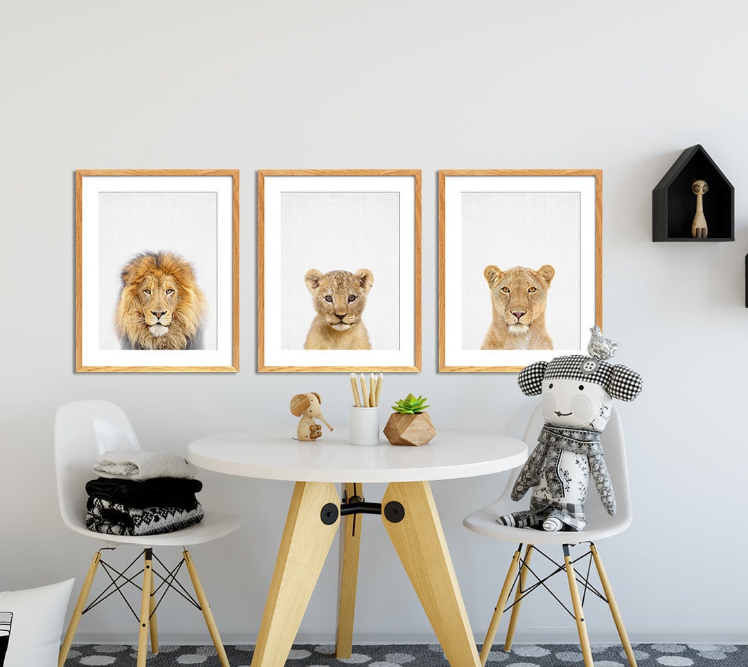Safari Nursery Wall Art, Animals Nursery Set 3, Lion Baby Lion Lioness ...