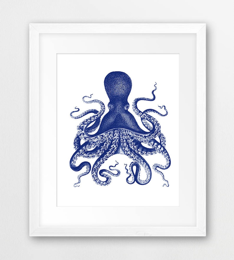 Octopus Print Octopus Silhouette Navy Blue White Nautical - Etsy