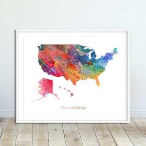 United States Map Print, USA Map Decor, United States Wall Art, USA Watercolor Map, Home Office Decor, Travel Poster, Digital Printable Art