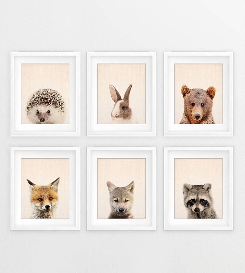 Woodland Nursery Decor, Baby Animals Set 6, Bunny Fox Bear Deer ...