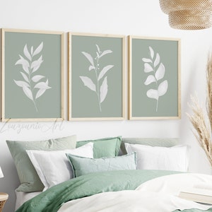 Sage Green White Wall Art Prints, Botanical Art, Set of 3 Prints ...