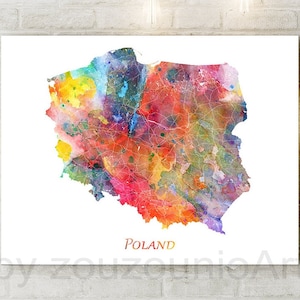Impresión de mapas de Polonia, Impresión de mapas de carteles de Polonia, Arte de la pared de Polonia, Mapa de acuarela Polonia, Decoración del Ministerio del Interior, Cartel de viaje, Arte imprimible digital