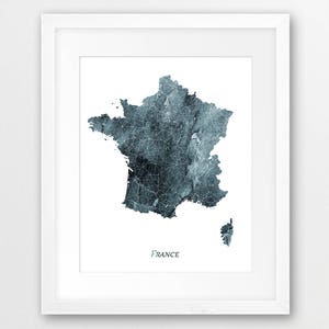 France Map Print, France Watercolor Map Print, France Wall Art, France Watercolor Blue Grey Indigo, Home Decor, Travel Poster, Printable Art