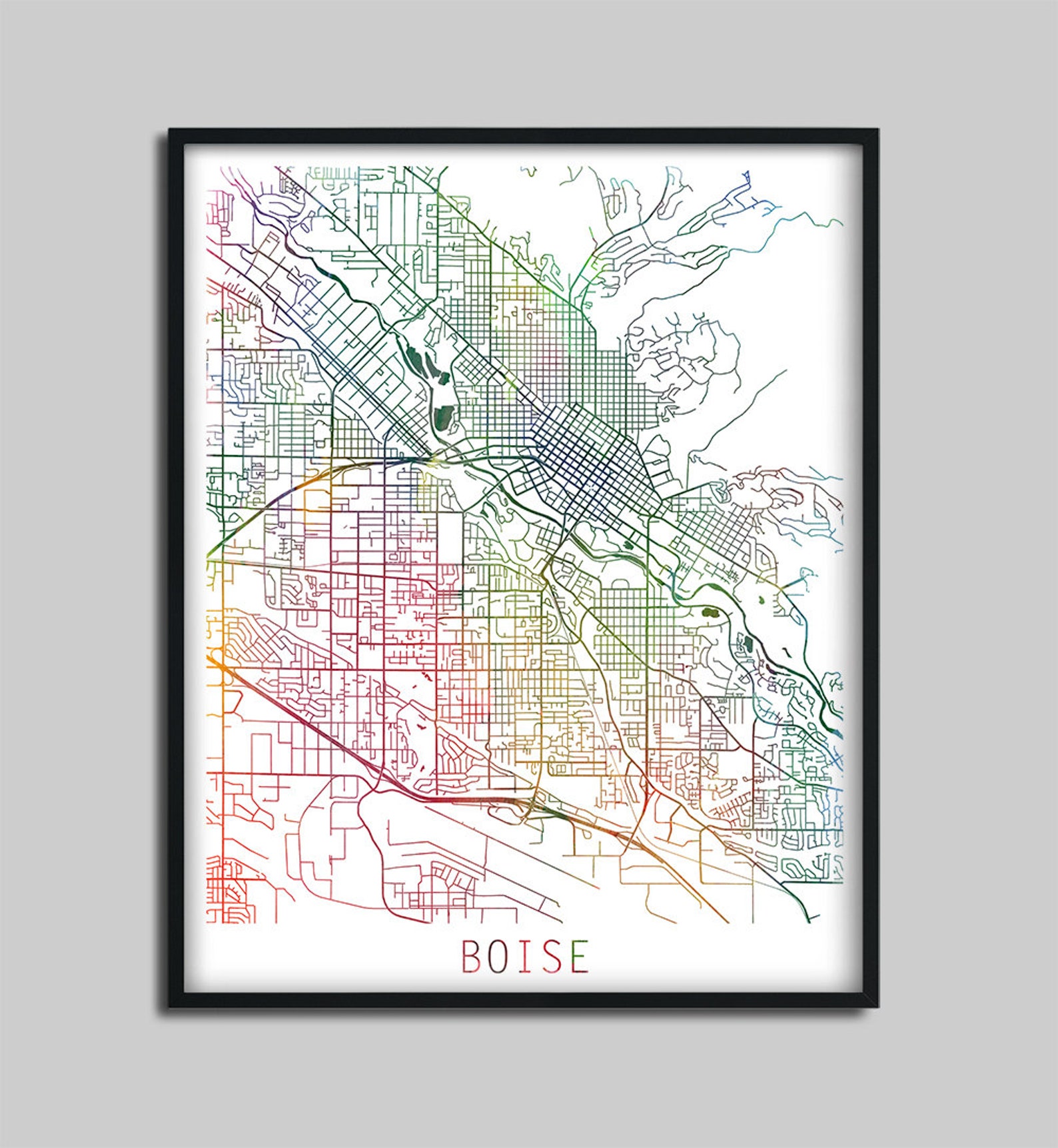 Boise City Urban Map Poster Boise Street Print Watercolor | Etsy