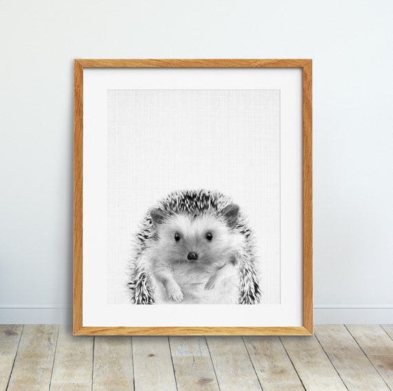 Hedgehog Print, Woodlands Nursery Wall Art, Hedgehog Poster, Woodlands Animals, Nursery Black White Animals, Kids Room Decor, Printable Art