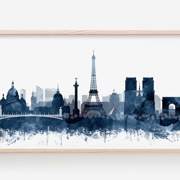 Samsung Frame TV Art, Paris Skyline, Abstract Watercolor Navy Blue, Instant Download, Samsung Art TV, For Samsung Frame, Digital Download