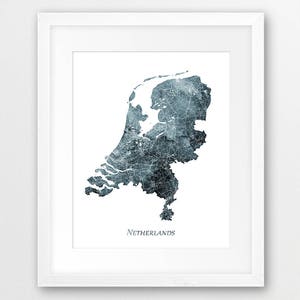 Impression de carte des Pays-Bas, carte d’affiche des Pays-Bas, Art mural des Pays-Bas, Indigo gris aquarelle des Pays-Bas, Home Decor voyage Art imprimable