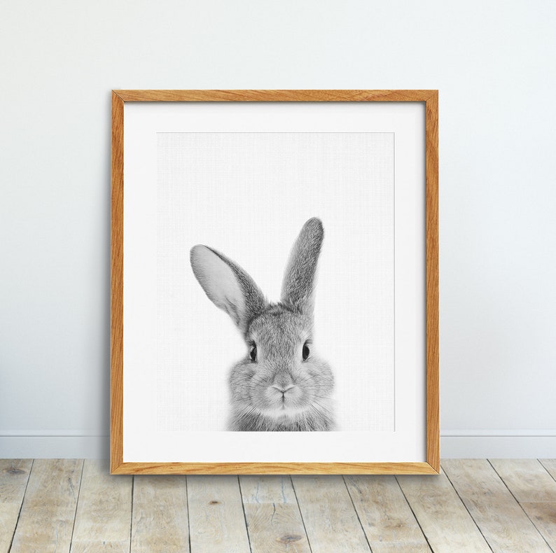 Rabbit Print, Nursery Animal Wall Art, Woodland Animals Poster, Black White Animals Prints, Bunny Print, Kids Room Decor, Digital Printable image 1