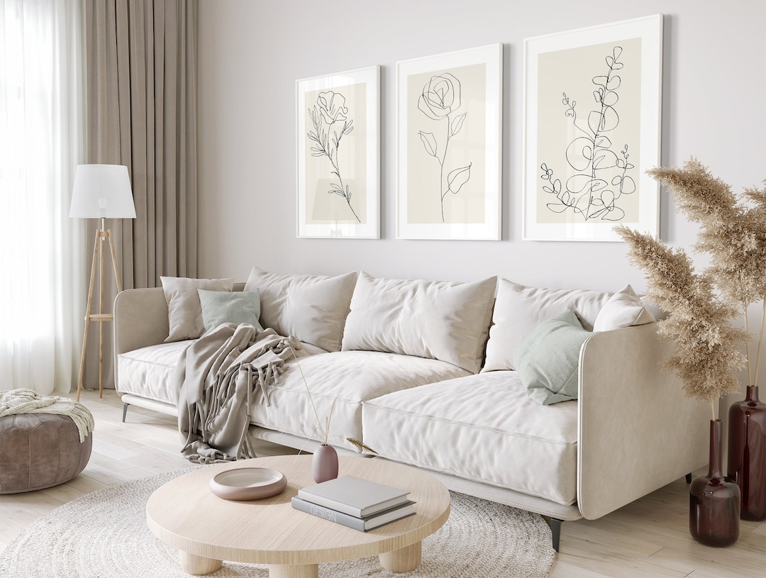 Neutral Wall Art Prints, Set 3 Beige Plant Prints, Botanical Line Art ...