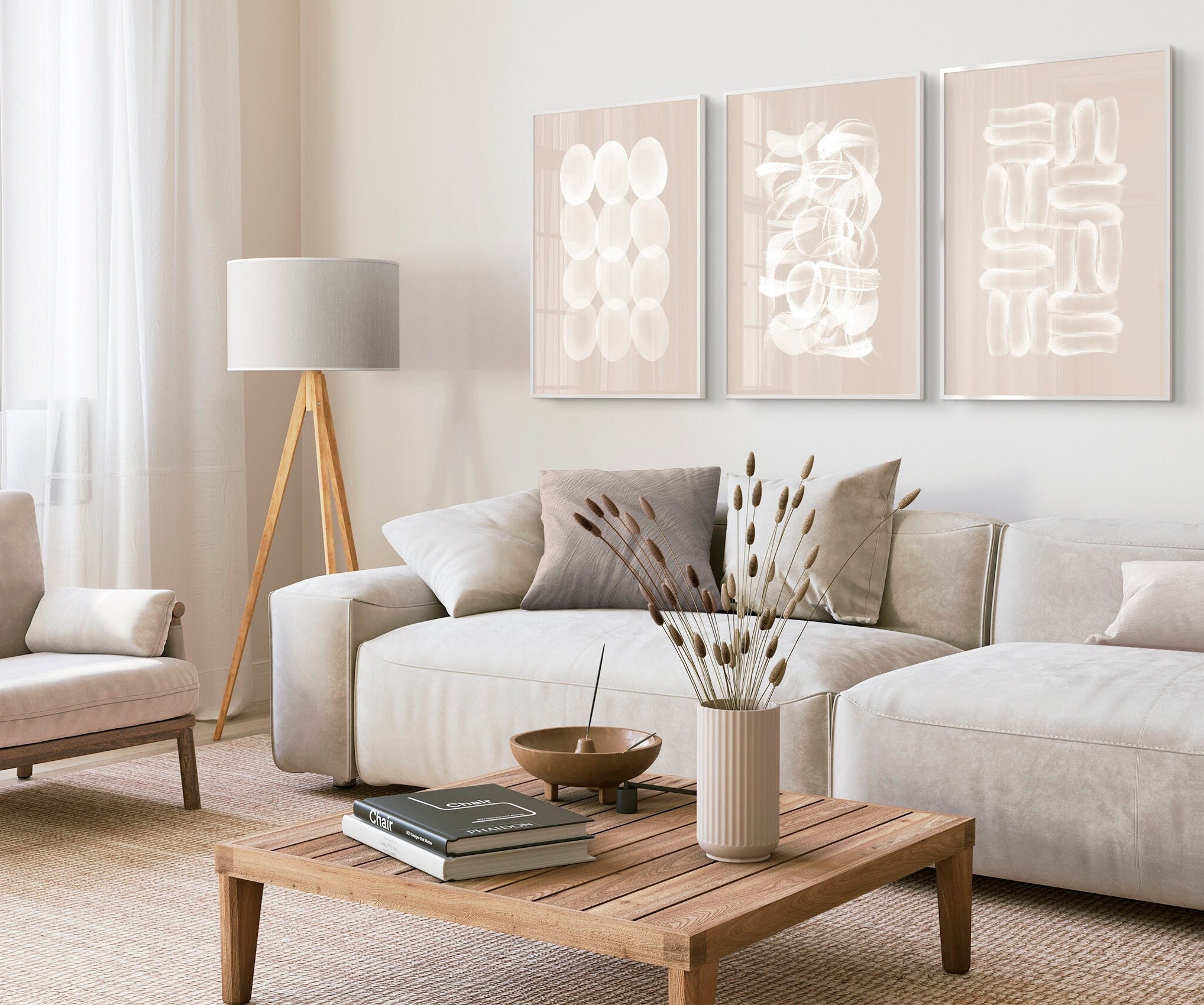 Beige Abstract Gallery Wall Art Set of 3, Beige White Neutral Nordic ...