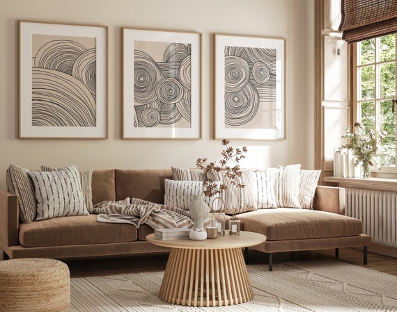 Beige Living Room Wall Art Prints, Abstract Minimalist Beige Set of 3 Posters, Boho Bedroom Wall Decor, Neutral Beige Black Wall Art Prints