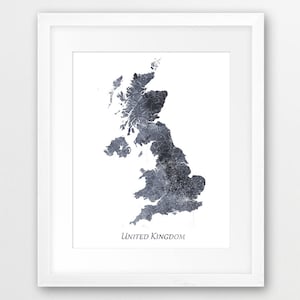 Großbritannien Druck, Großbritannien Wandkunst, Großbritannien Aquarell Karte, Großbritannien Aquarell grau schwarz weiß, Wohnkultur, druckbare Kunst