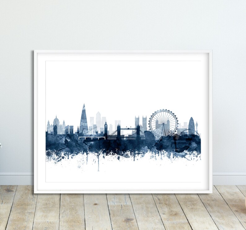 london, united kingdom, great britain, watercolor, abstract, zouzounioart, london print, city poster, home office decor, modern wall art, art print, navy blue, blue print, ink, kids room, nursery, watercolour, city art print, gift for men women
