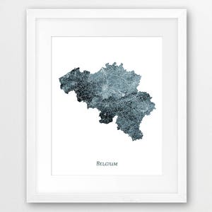 Belgien Karte, Belgien Poster Karte, Belgien Wandkunst, Belgien Aquarell Grau Indigo Blau, Haus Büro Dekor, Reise Poster druckbare Kunst