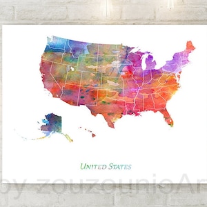 United States Map Poster, USA Map Decor, United States Wall Art, USA Watercolor Map Painting, Home Office Decor Travel Digital Printable Art